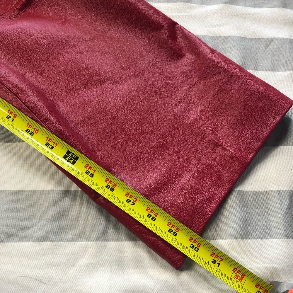 High waisted leather red pants motorcycle chaps side zipper - Picture 5 of 10